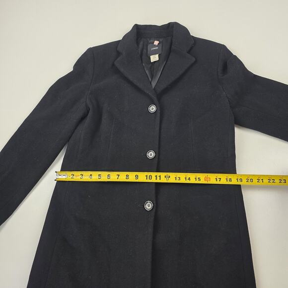 J Crew Long Coat Womens 8 Black Wool Cashmere Blend 3 Button Notch Lapel Lined - Picture 3 of 9